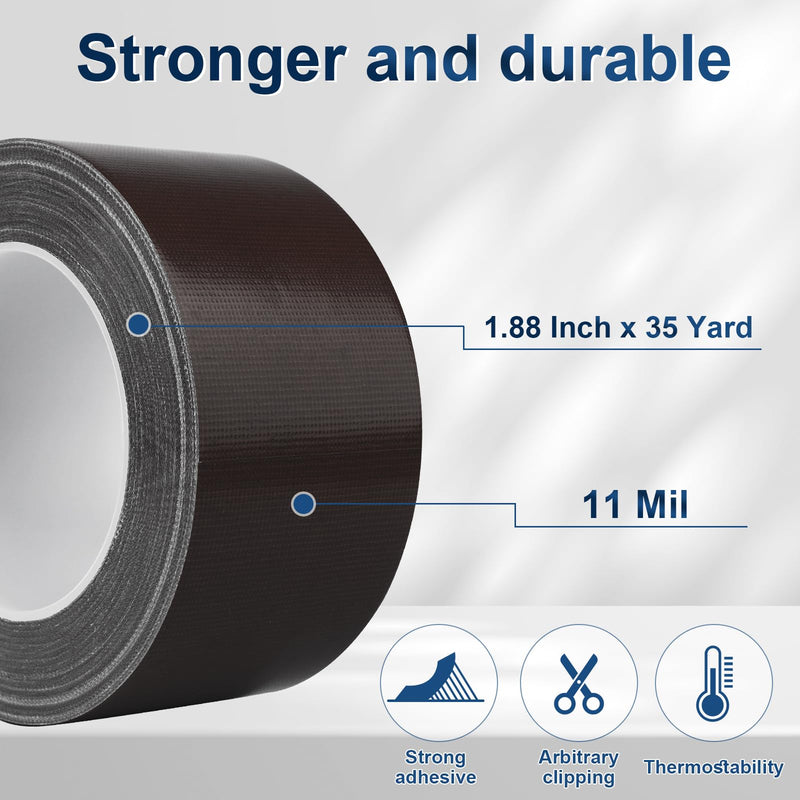 Dark Brown Duct Tape Heavy Duty, 1.88 Inch x 35 Yard Waterproof Strong Adhesive Duct Tape for Indoor Outdoor Repairs Tear by Hand, 1 Roll Dark Brown