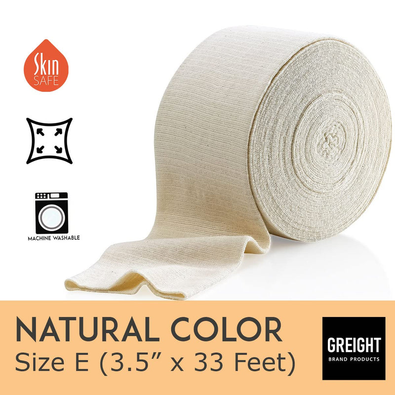[Australia - AusPower] - Elastic Tubular Support Bandage - Reusable Elastic Tubular Compression Bandage Roll for Leg, Knee, Thigh, Arm & Elbow - Cotton Spandex, Natural Color (E (3.5 Inches x 33 Feet)) E 