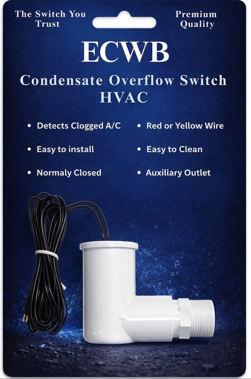 SS2 AC Float Switch AC Float Safety Switch HVAC 3/4 Inch Condensate Shut Off Sensor Can Prevent Overflow in Drain Pan or Gravity Drain Used in Various Applications. ECWB 1