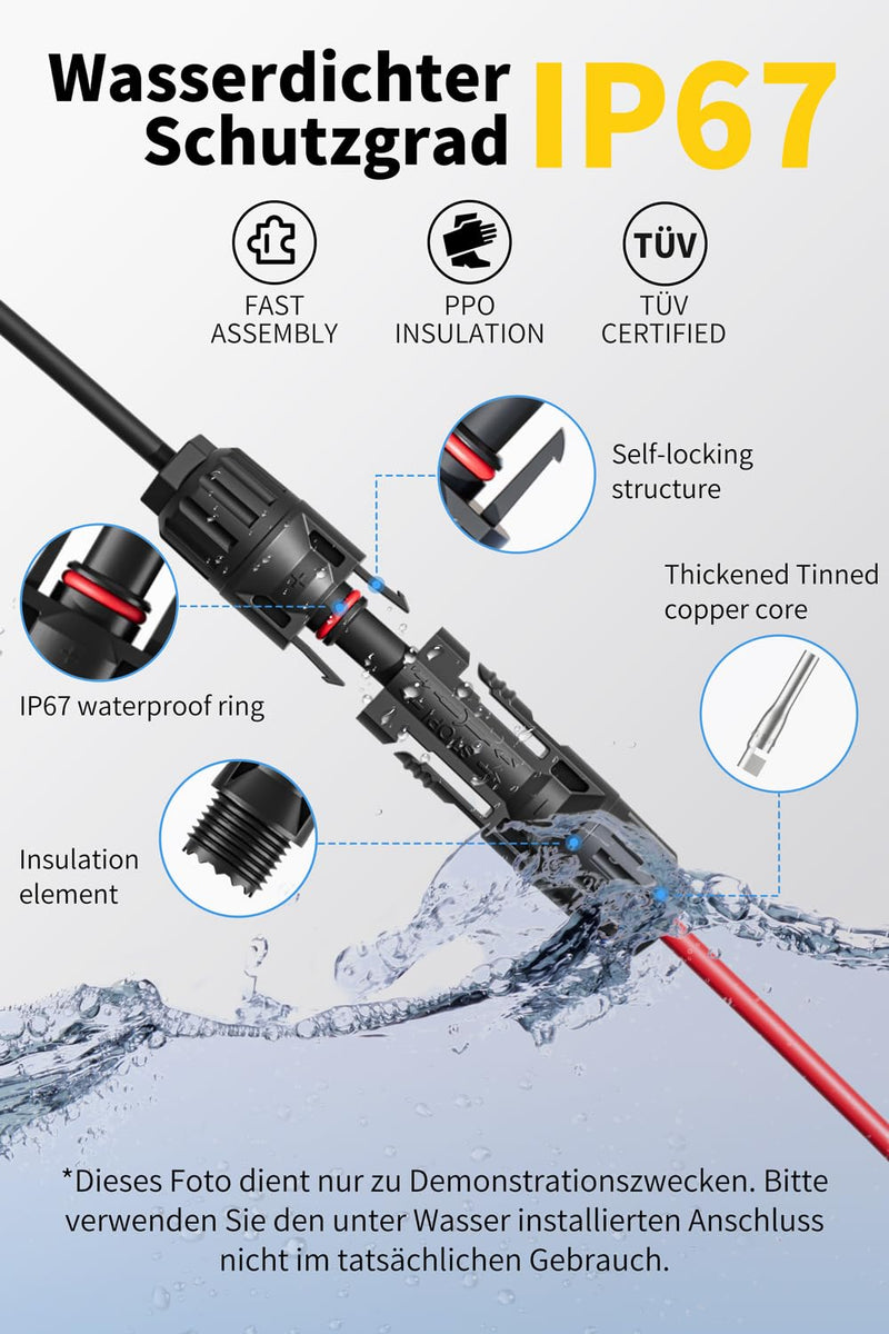 [Australia - AusPower] - Solar Cable 4 mm²/6 mm², Solar Cable Extension 1/2/3/5/8/10/12/15/18/20 m, Multi-Contact 4, IP67 Waterproof, Extension Cable (4 mm² 5 m) 4mm² 5M 