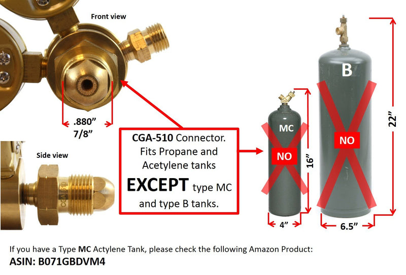 SÜA - Propane Regulator Welding Gas Gauges - CGA-510 - Rear Connector - LDB series - Check all the pictures and read the full description of this product to make sure it fits your tanks and hoses.