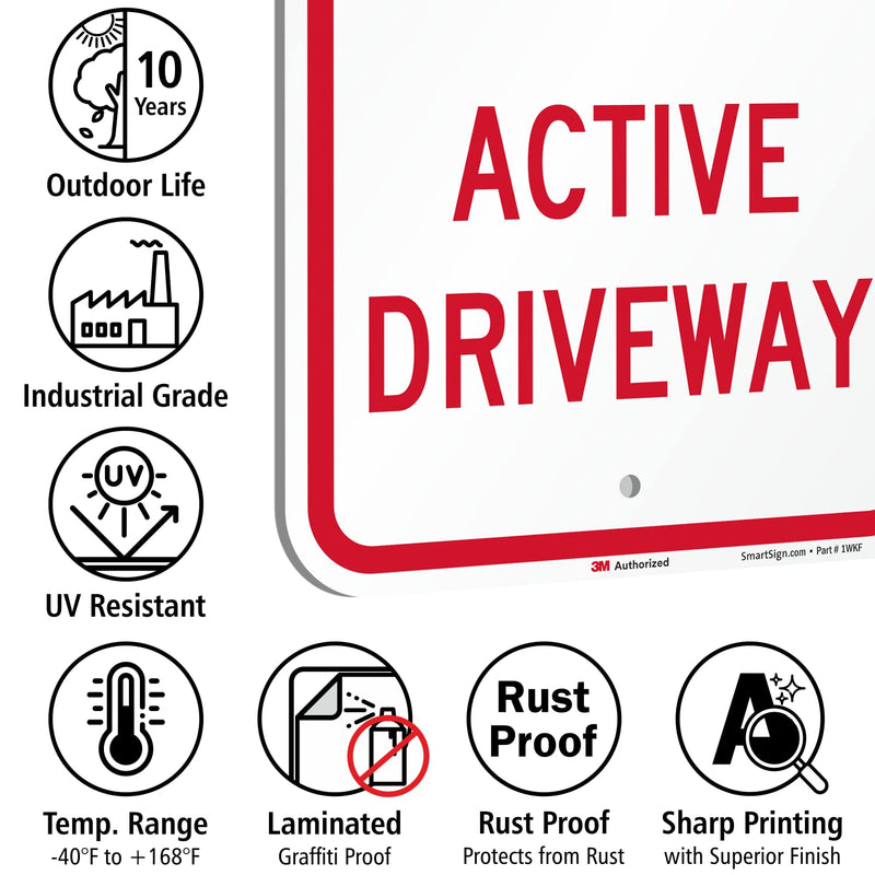 SmartSign - K-5441-EG-12x18 "No Parking - Active Driveway" Sign | 12" x 18" 3M Engineer Grade Reflective Aluminum Red on White
