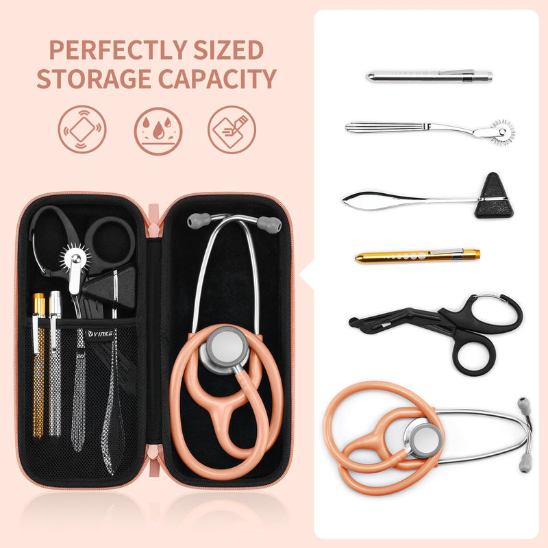 [Australia - AusPower] - Yinke Stethoscope Case for 3M Littmann Classic III, Lightweight II S.E, MDF Acoustica Deluxe, Cardiology IV Stethoscopes -Extra Room for Medical Scissors Reflex Hammer Penlight (Rose Gold-PU Leather) Rose Gold-PU Leather 