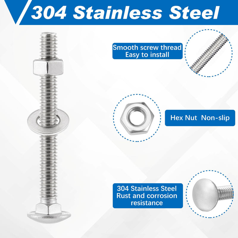 [Australia - AusPower] - Zonon Stainless Steel Carriage Bolts and Nuts Kit Round Head Square Neck Carriage Bolts Screws and Hex Nuts and Flat Washers, Stainless 18-8 Full Thread Coverage (25 Sets,Silver,1/4-20 x 2-1/2") 1/4-20 x 2-1/2" Silver 25 