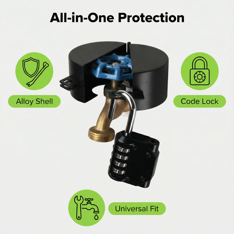 Gate Valve Locking Device (Password Lock) Metal Black, no Installation Required, Can Prevent Water Theft and Unauthorized Use - External Hose Lock Faucet ﻿ Dark Black