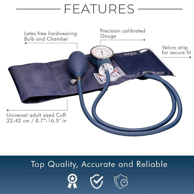 [Australia - AusPower] - NOVAMEDIC Professional Aneroid Sphygmomanometer Blood Pressure Machine and Stethoscope Set, Universal Adult Size Cuff Arm 8.7-16.5", Manual Emergency BP Monitor Kit with Carrying Case, Blue 