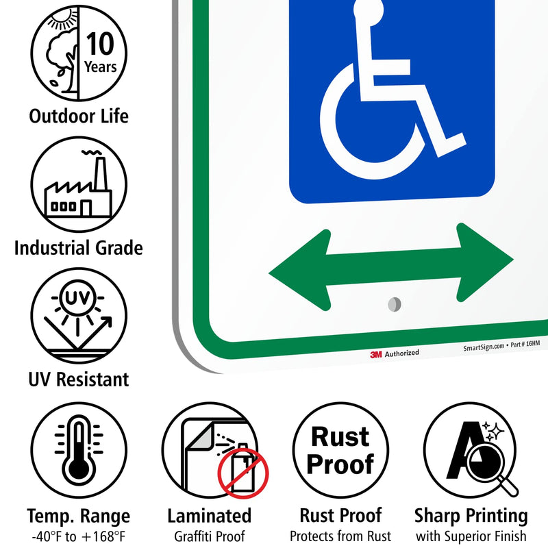 SmartSign "Reserved Parking" Handicap Parking Sign With Bi-Directional Arrow | 12" x 18" 3M Engineer Grade Reflective Aluminum 12" x 18" 3M EG Reflective Aluminum