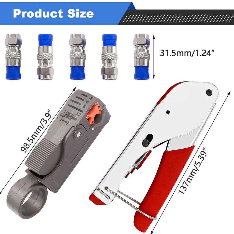 [Australia - AusPower] - mxuteuk RG59 RG6 Coax Cable Crimper Tool Coaxial Compression Tool Fitting Wire Stripper With 5PCS F Type RG6 Compression Connectors 