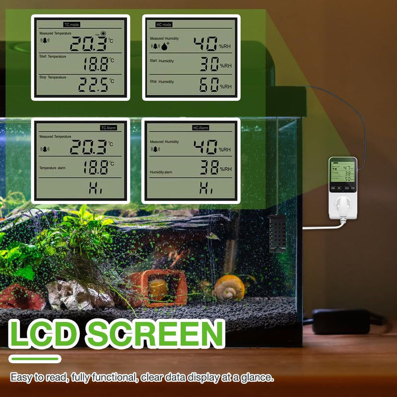 [Australia - AusPower] - Humidity Controller, Temperature Controller Socket 230 V, Humidity Controller with 3 m Sensor, Digital Thermostat Socket with LCD Screen, Temperature Switch for Humidifier, Dehumidifier 