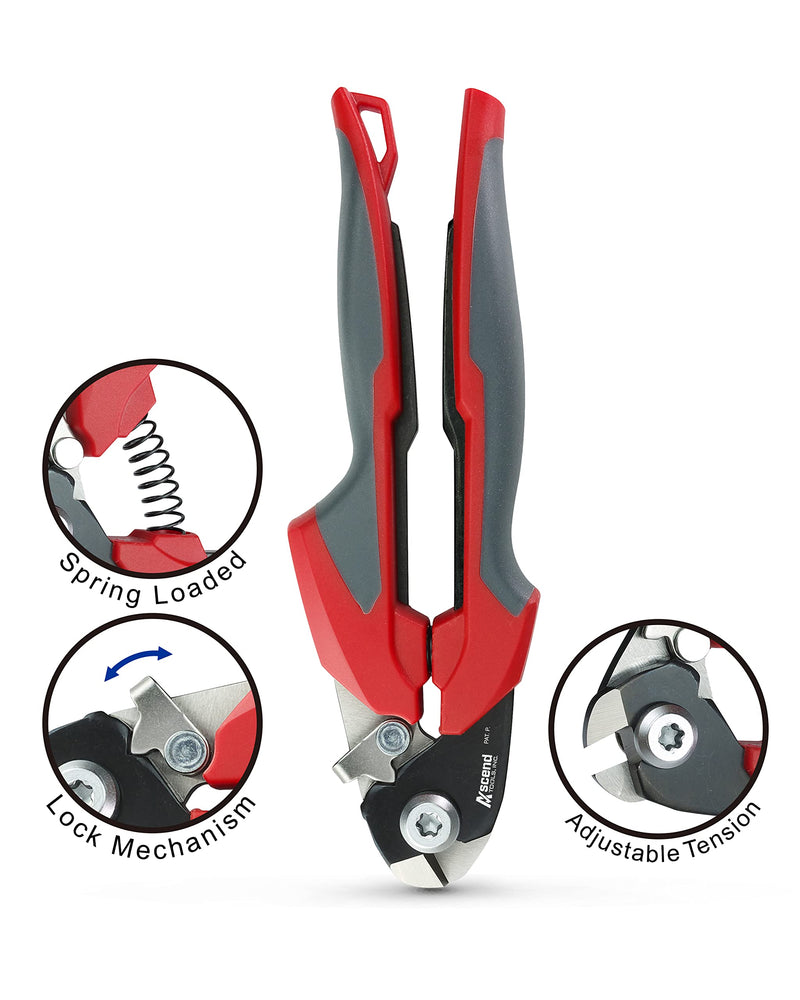Ascend Tools 7 inch Wire Rope & Electrical Cable Cutter for Railing, Aircraft Seismic Structural Bicycle Cable | Induction Hardened Blades, No Frayed Cuts 7 inch Wire Rope Cutter