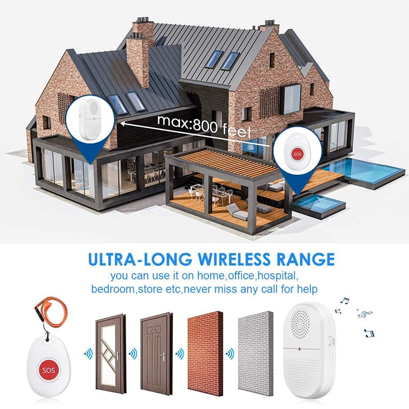 [Australia - AusPower] - ChunHee Wireless Caregiver Pager Call Button Nurse Alert System Call Bell for Home/Elderly/Patient Emergency Vibration Pager 2 Transmitter+1 Receiver(800+Feet Operating Range) 2Transmitter+1Receiver 