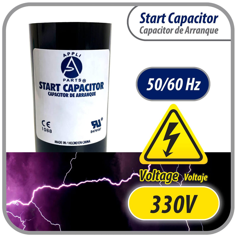 [Australia - AusPower] - Appli Parts Motor Start Capacitor 189-227 Mfd (microfarads) uF 330 VAC Universal fit for Electric Motor Applications 1-3/4 in Wide 3-3/8 in Height CON-189-330 