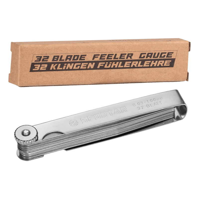 Spurtar Feeler Gauge 0.03-1.00 mm/0.001-0.04 Inches 32 Blades Conical | Metric and Imperial Double Marked For Spark Plugs, Valves, Pistons, Guitars, For Measuring Electrode Distance Width