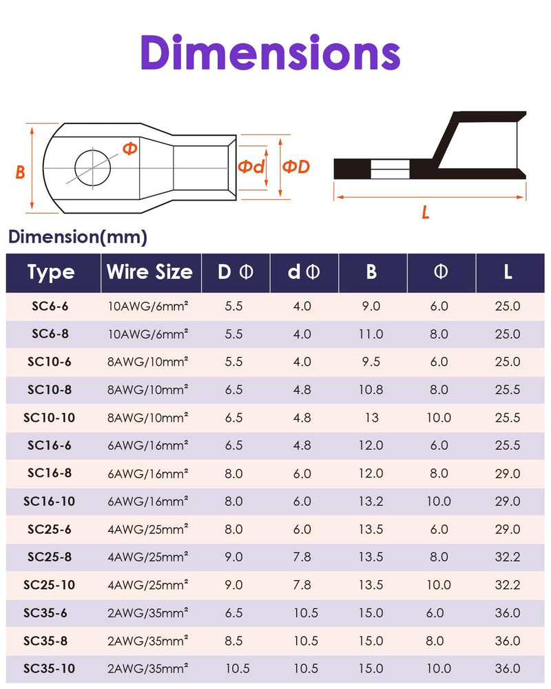 [Australia - AusPower] - 32 Piece Tube Cable Lugs Set, BUNTOR 6 mm² M6 Cable Lugs for Car Battery Cable, 16 Tube Cable Lugs Set and 16 Sleeves, Pipe Cable Lug Assortment, Ring Cable Lugs for Car, Motorcycle, Boats SC6-6 32 