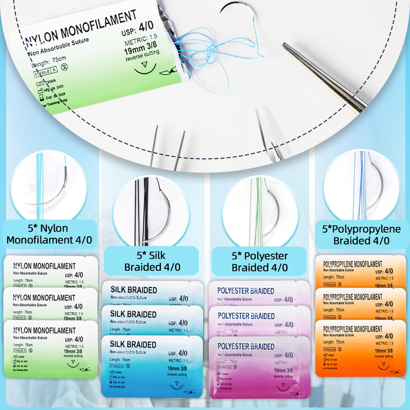 [Australia - AusPower] - Suture Practice Complete Kit (32 Pieces) for Medical Student Suture Training, Include Durable Suturing Pad with Pre-Cut Wounds, Tools Kit, and Suture Threads - eaching Purposes Only 