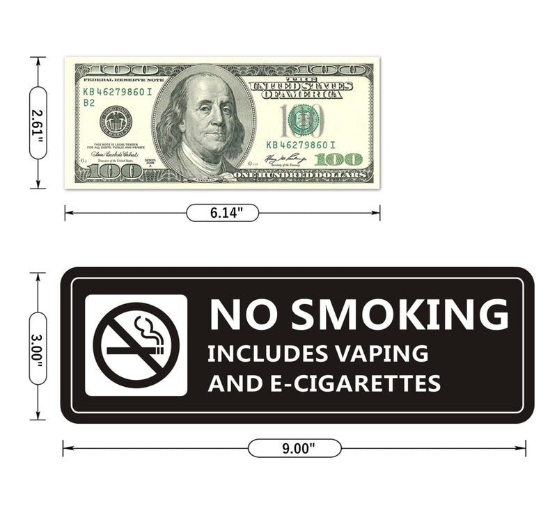 [Australia - AusPower] - No Smoking Signs, (2 PACK) Self-adhesive No Smoking Signs for Business, 9 x 3 Inch Metal Signage for Home House Restaurants and Hotels (Black White) 9" x 3" 2 Pack (Black) 