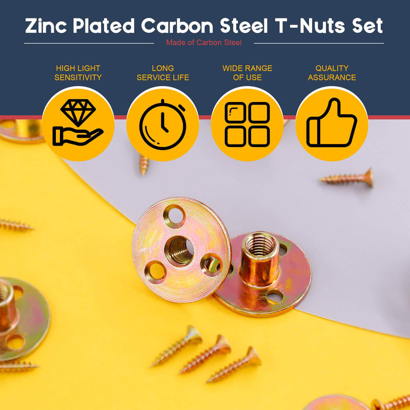 [Australia - AusPower] - Hilitchi 64Pcs M10 Brad Hole Tee Nut Carbon Steel Screw in T Nuts Round Base Mounting Hardware Fitting Fastener Flange Insert Female Thread with Screws (M10-64PCS) M10-64PCS 