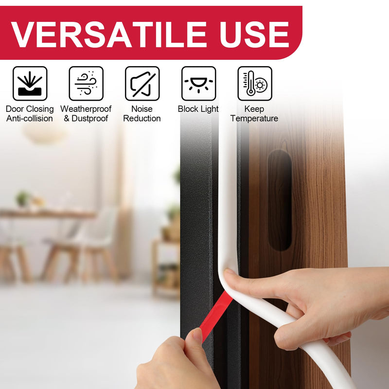 [Australia - AusPower] - ?New Upgrade?Silicone Weather Stripping Door Seal, 19.7 Feet Self Adhesive D-Shaped Door Weather Stripping for Door & Window, Seals Large Gap 3/8" (W) x 1/4" (T) x 19.7' (L) White 