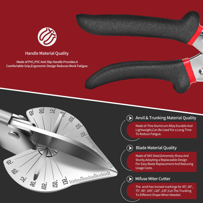 [Australia - AusPower] - Multi Angle Miter Shears Miter Scissors For Soft Wood Plastic PVC Moulding Shoe Molding Angular Trim Cutter Tool, Adjustable at 45 To 135 Degree With Replacement Blades 