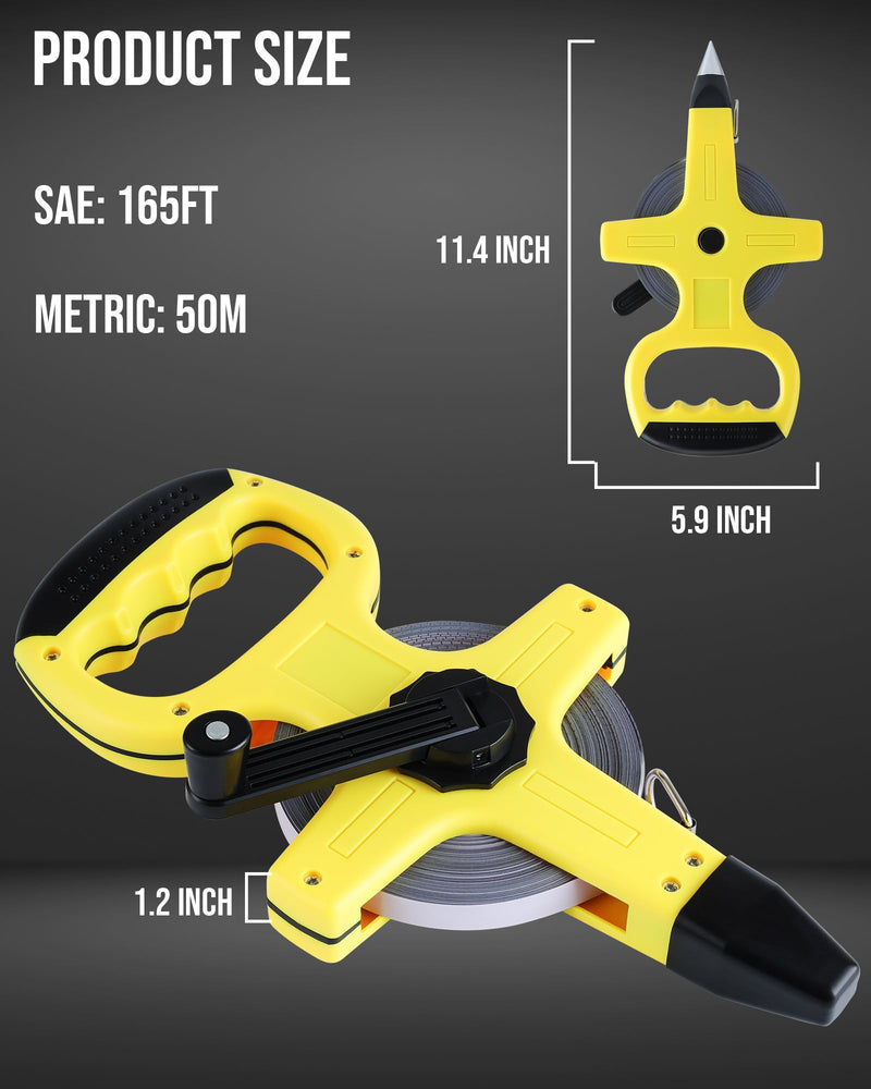 Lichamp Long Tape Measure 165FT/50M, SAE Metric Steel Tape Reel for Engineer, Field and Yard