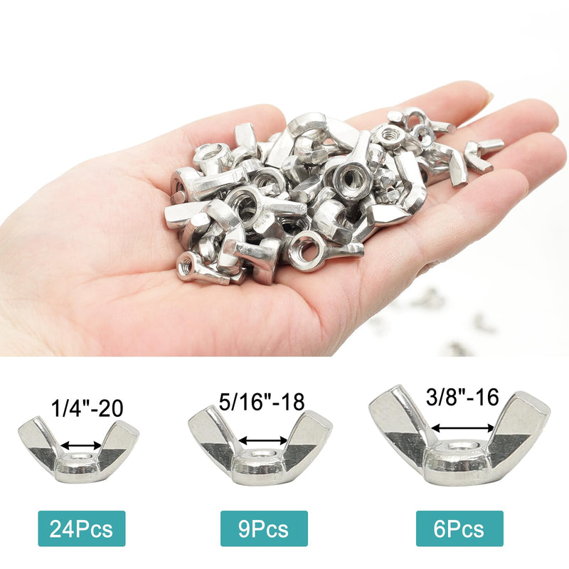 [Australia - AusPower] - 39 PCS Wing Nuts Assorted kit 1/4"-20 5/16"-18 3/8"-16 304 Stainless Steel Wing Nut Fasteners,Butterfly Wingnut,Hand Twist Secure Fasteners Imperial 