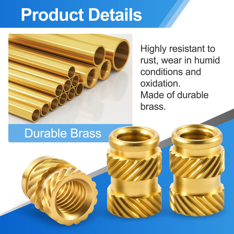 [Australia - AusPower] - 400Pcs Brass Knurled Threaded Embedment Nuts M2 M2.5 M3 M4 M5 M6, Embed Parts for Plastic and DIY 3D Printing Components, Female Thread Metric Knurled Nuts Assortment Kit 