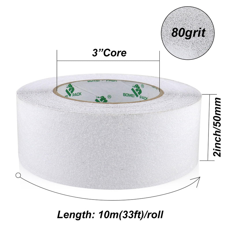 BOMEI PACK Anti Slip Traction Tape,2 Inch x 32.8 Ft,Heavy Duty Non Slip Tape,Grip Tape for Stairs, Tread Step, Indoor & Outdoor Use,Waterproof Stairs Non Skid Treads (Transparent) Transparent