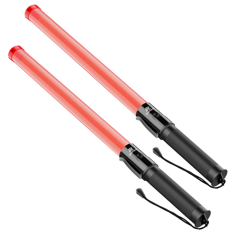 [Australia - AusPower] - 2 Pack Traffic Wand, 21Inch Led Traffic Control Baton, Safety Light Wands with 2 Flashing Modes, Air Marshaling Signal Wand with Side Clip for Airport, Parking, Car Directing Red 2 Pack 