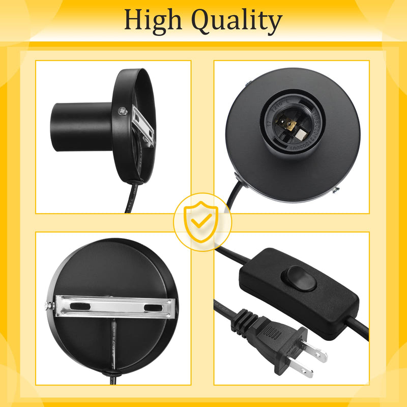 [Australia - AusPower] - 2 Pieces Polished Metal Desktop Lamp Base E26 E27 Screw Light Bulb Holder Base Sockets Base Night Light Bulb Base Lamp Replacement Base for Holding Bulb, 6 Feet Cord on off Switch Plug (Black) Black 