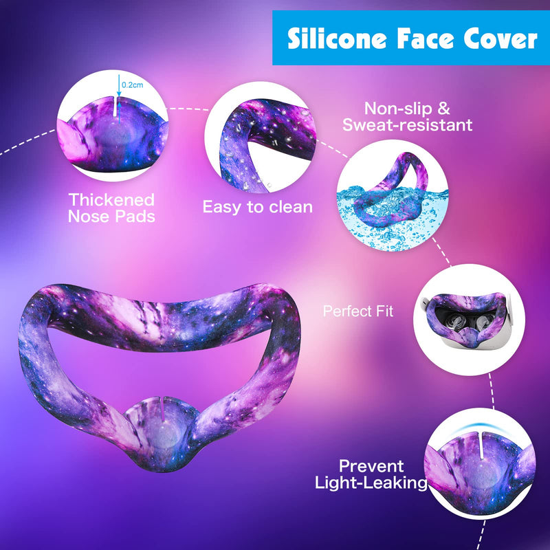 [Australia - AusPower] - Relohas VR Accessory Set for Oculus Quest 2 - Controller Grips, Shell & Face Covers, Galaxy Purple 1-Starry Purple 