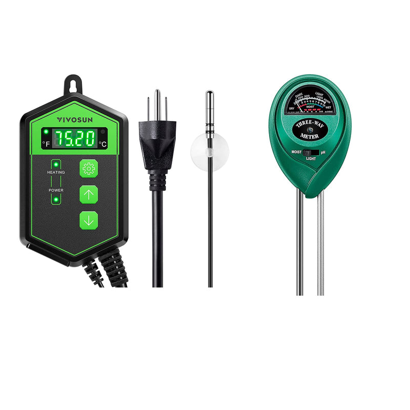 [Australia - AusPower] - VIVOSUN Digital Heat Mat Thermostat Temperature Controller, and Soil Tester, 3-in-1 Plant Moisture Meter Light and PH Tester for Home, Garden, Lawn, Farm, Indoor and Outdoor Use, Promote Plants Health 