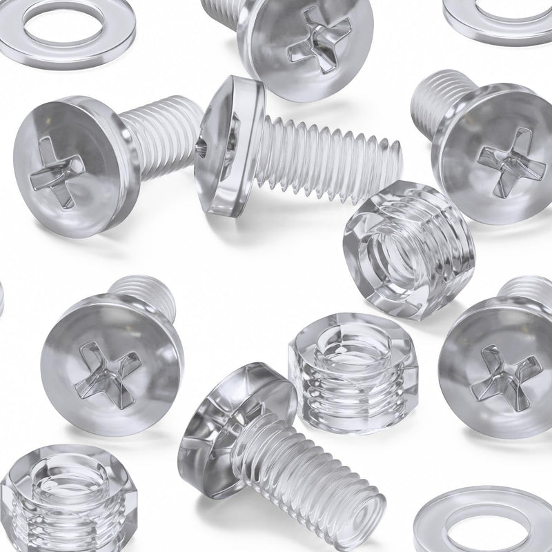 [Australia - AusPower] - 60 x Transparent Clear Plastic Acrylic M5 x 10mm Nuts & Bolts, Washers -Acrylic Plastic Screws, (13/64 x 25/64 in) 
