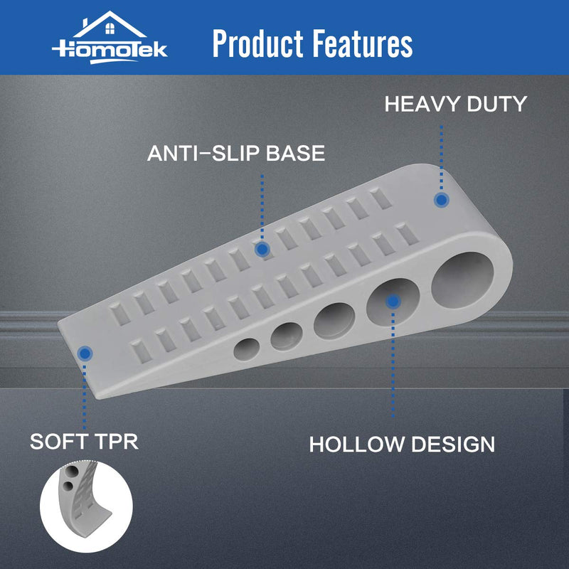 [Australia - AusPower] - HOMOTEK 2 Pack Wedge Rubber Door Stops Door Chucks Stoppers Wall Protector for Floor & Bottom of Door with Self Adhesive White Holder, 5"x1-9/16"x1-5/16" (Gray) Gray 