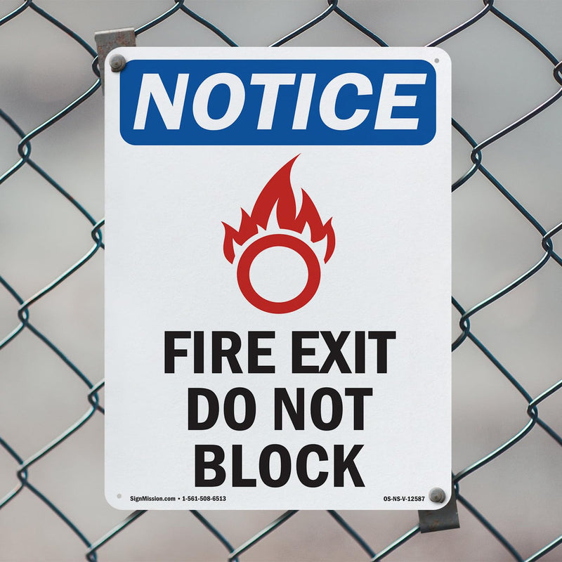 Fire Exit Do Not Block OSHA Notice Rigid Plastic Sign 10 Inch x 7 Inch - 5 Pack 5 Pack of 10" x 7"