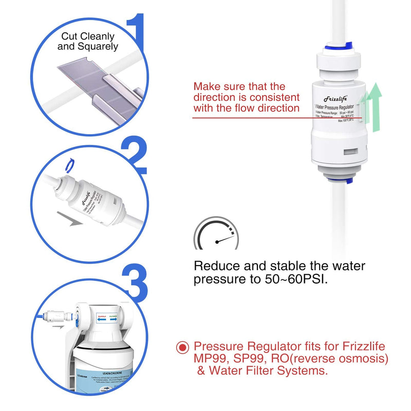 [Australia - AusPower] - Frizzlife Water Filter Pressure Regulator Protection Valve For Reverse Osmosis & Water Filter System, 60PSI, 1/4” Quick Connect Push Fit, PRV01 
