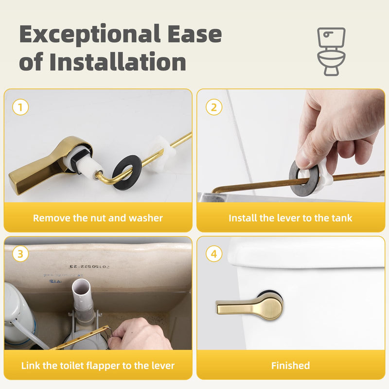 Universal Metal Brushed Gold Toilet Flush Handle Replacement, Front Mount Toilet Handle Replacement Compatible with Kohler, TOTO, American Standard, Mansfield, Gerber Toilets, Solid Brass Front Mount Design