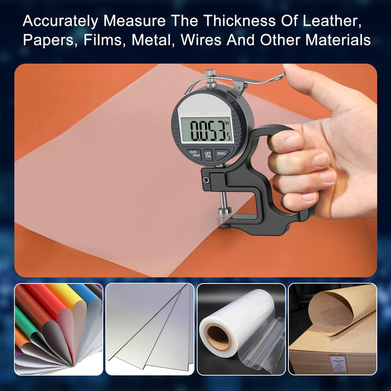 [Australia - AusPower] - Digital Thickness Gauge 0-12.7mm/0.5" | 0.01mm/0.0005", Thickness Meter Precise Electronic Micrometer with LCD Display, Suitable for Paper/Film/Leather/Wire Thickness Gauge-Black 