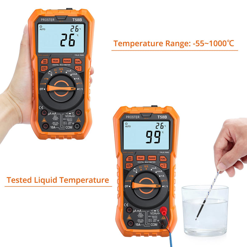 [Australia - AusPower] - Proster Multimeter 9999 Count - TRMS Auto Range NCV Detector DC AC Voltage Current Meter Temperature Capacitance Resistance Diode Continuity Tester 