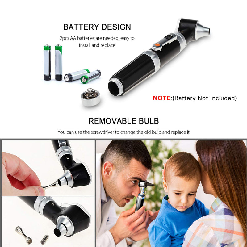 [Australia - AusPower] - Otoscope Kit,Professional Diagnostic Ear Care Tool with 3.0V LED Bulb, 3X Magnification, 4 Speculum Tips Size - for Children, Adults, Pets, etc. 