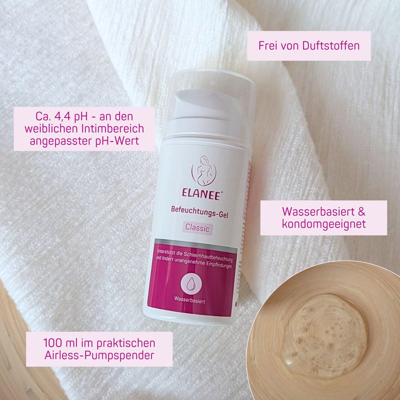 ELANEE Classic Moisturising Gel Condom Suitable 100 ml with Lactic Acid | Medical product: gel to support mucosal moisturisation and relieve unpleasant sensations | water-based
