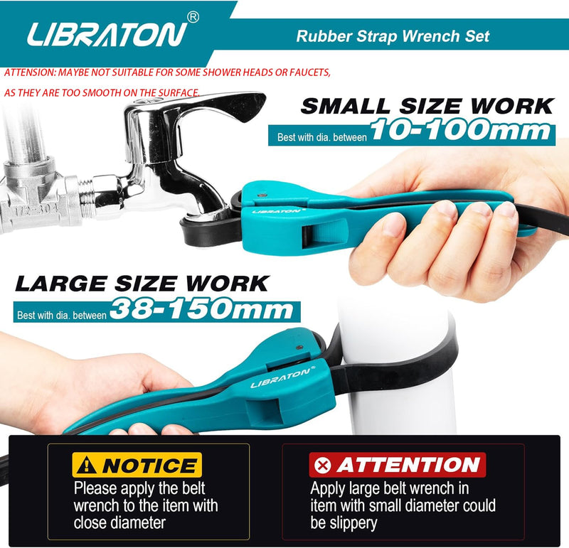 [Australia - AusPower] - LIBRATON Strap Wrench Set,Universal Rubber Strap Wrench, 2-piece Oil Filter Strap Wrench Set, Multifunctional Adjustable Wrench Tools Oil Filter, Jar Opener 