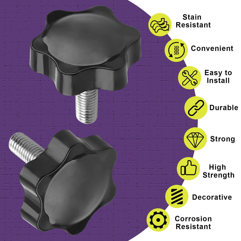 [Australia - AusPower] - M8 x 20mm Thread Star Knob 2Pcs, Plastic Hex Shaped Clamping Knob Handle Hand Tightening Screw for Umbrella Base Replacement M8 x 20mm Hexagonal Handle Black 