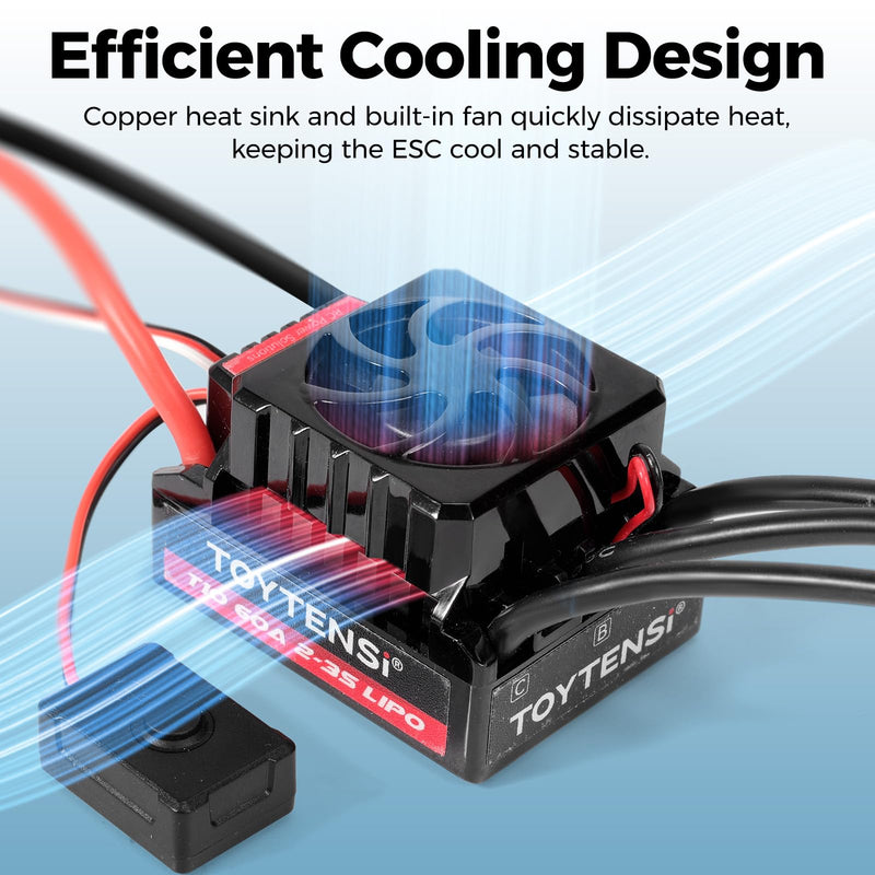 60A Waterproof Brushless ESC, 2-3S LiPo Sensorless Speed Controller for 1/10 RC Car, Truck, Buggy, Truggy, Pre-soldered XT60 & 4.0mm Bullet Connectors, 32-bit MCU - T10 Series 1/10 60A 2-3S XT60