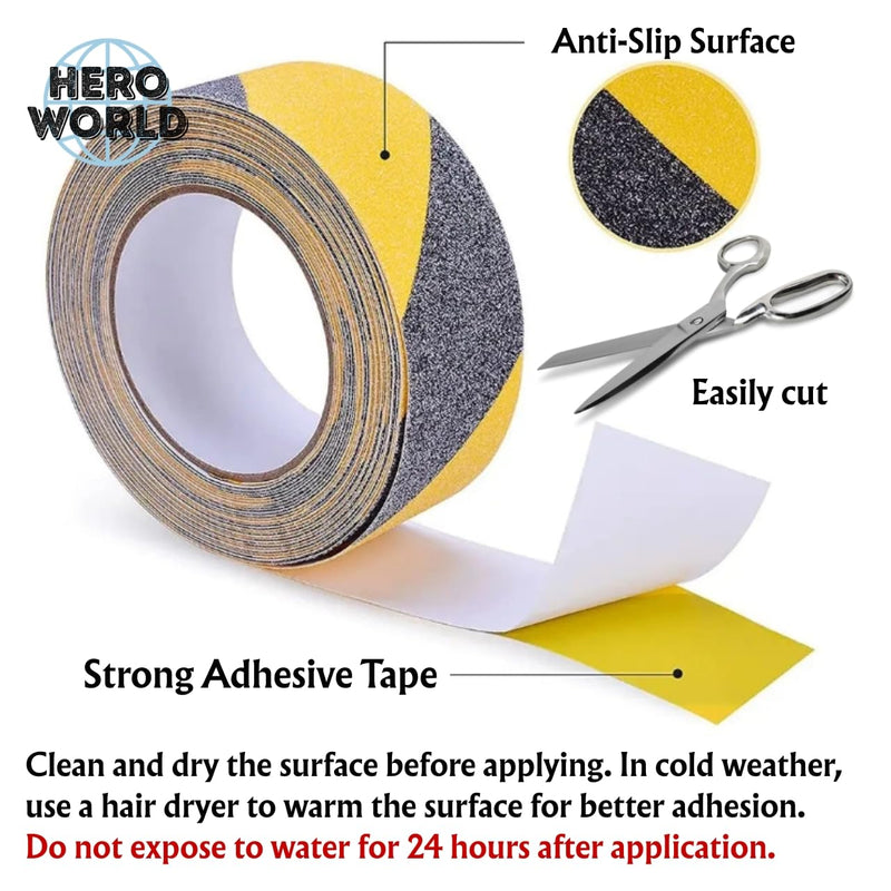 Non Slip Safety Tape, Anti-Slip Adhesive for Stairs, Outdoor Waterproof Grip Tape, Black & Yellow Tiles, Floors, Indoor Outdoor Use (4" x33ft/Solid Black) 4"x33ft/Solid Black