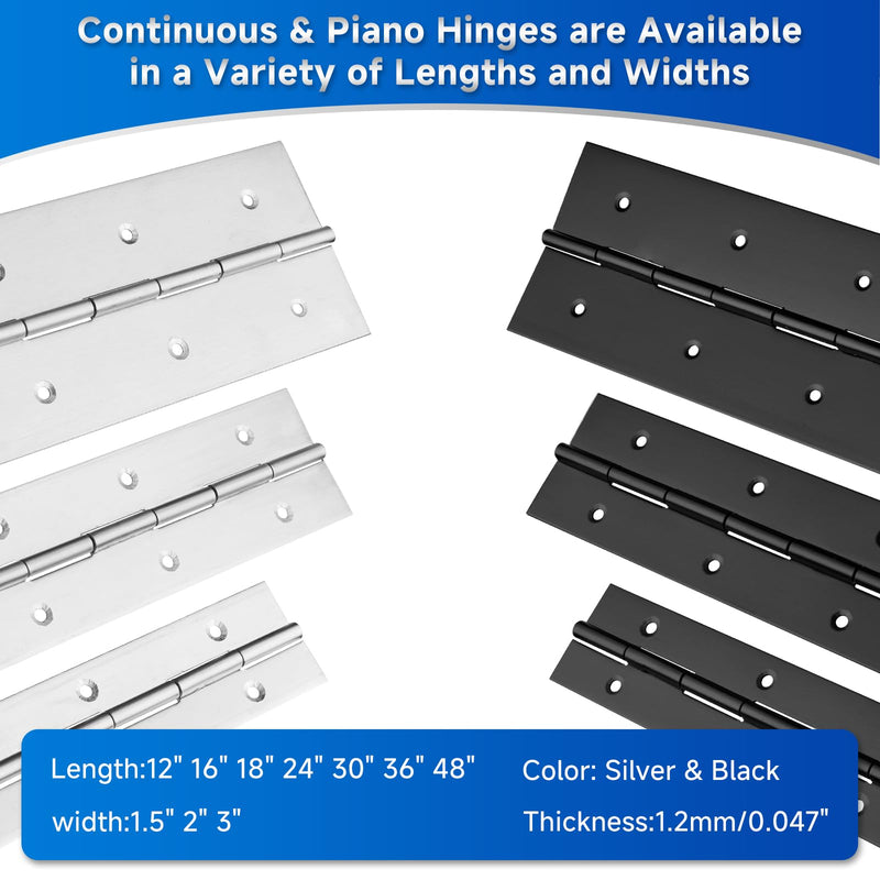 [Australia - AusPower] - 2Pack Heavy Duty Piano Hinge 48 Inch Stainless Steel Piano Hinge Black Continuous Hinge with Hole for Cabinets Boat Marine Door Box French Window Woodworking, 0.047" Leaf Thickness, 1.5'' Open Width 