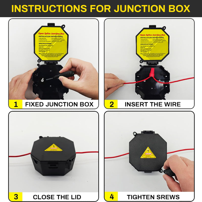 MIARALA Black Open Splice Junction Box (5 Pack) | Electrical Splice Box Wire Junction Box with Cover V0 Flame Retardant Rating(Highest Level) 5 pack