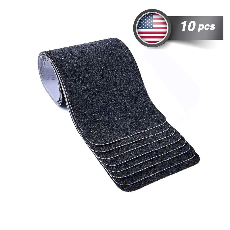 ONTWIE 6 x 24 Inch Black 80 Grit Slip Resistant Safety Treads - Premium 10 Pre-Cut Outdoor Safety Tape - Rounded Corners 6"x 24" (10 pack)