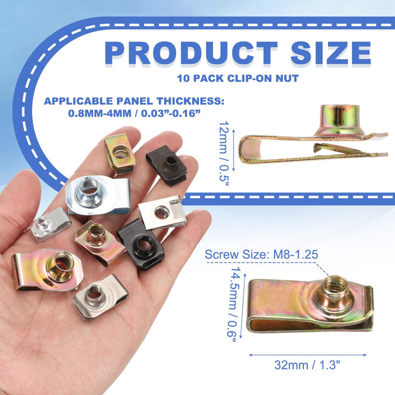[Australia - AusPower] - PATIKIL U-Style Clip-On Nut, 10 Pack M8-1.25 Regular Extruded U-Nut U-Type Fasteners Hardware Nuts for Automotive Metal Cars Motorcycles, Yellow 