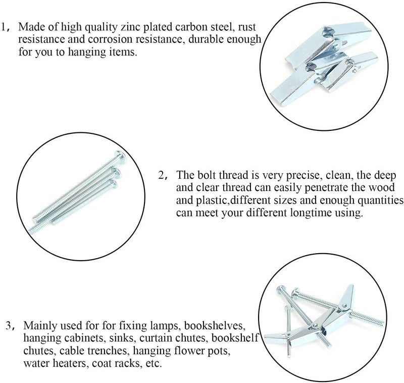 [Australia - AusPower] - 25 Pieces Toggle Bolt and Wing Nut Assortment Kit, 1/4" 3/16" 1/8" for Hanging Heavy Items on Drywall 