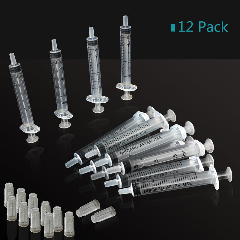 [Australia - AusPower] - 12 Pack 3ml Syringe with Cap and Luer Slip Tip, Sterile Syringe Individually Packaged for Labs, Liquid Measuring, Feeding Pets,Oil or Glue Applicator C 3ml 12.0 
